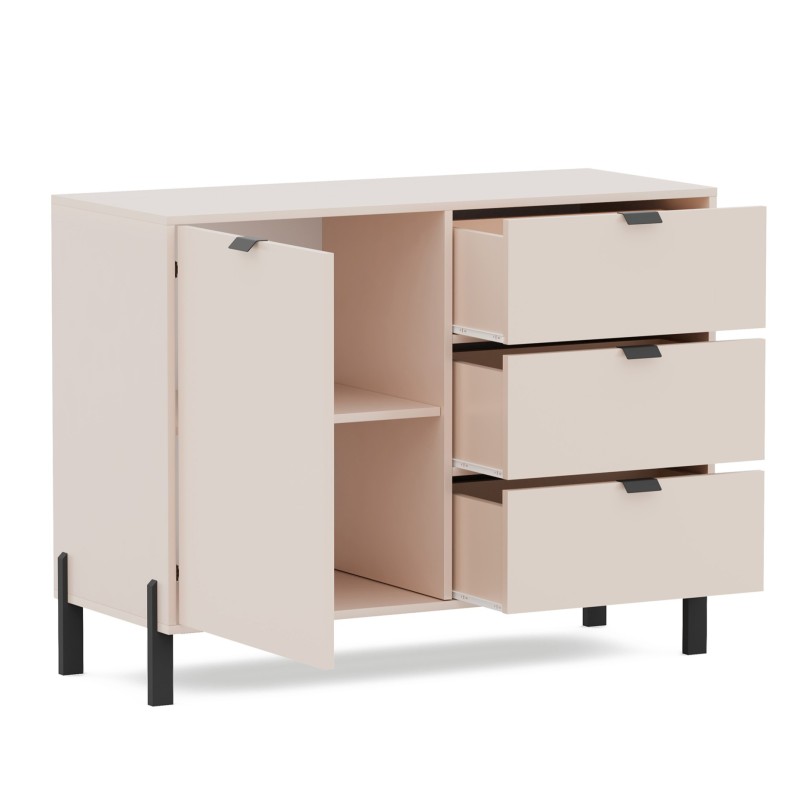 Komoda CORTINA 109 cm Beż Piaskowy – 1 Drzwi i 3 Szuflady