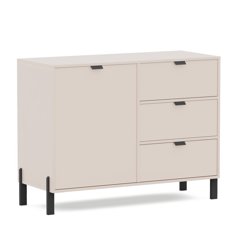 Komoda CORTINA 109 cm Beż Piaskowy – 1 Drzwi i 3 Szuflady
