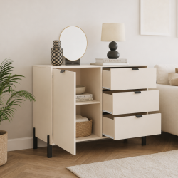 Komoda CORTINA 109 cm Beż Piaskowy – 1 Drzwi i 3 Szuflady