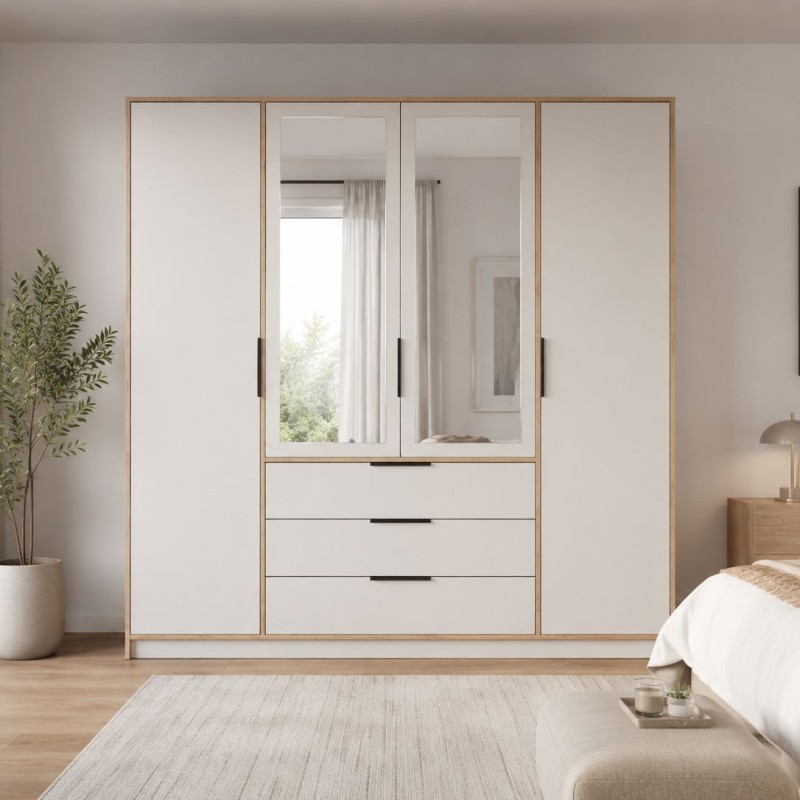 Szafa LIVO 200 cm – 4 drzwi, 3 szuflady i opcja nadstawki