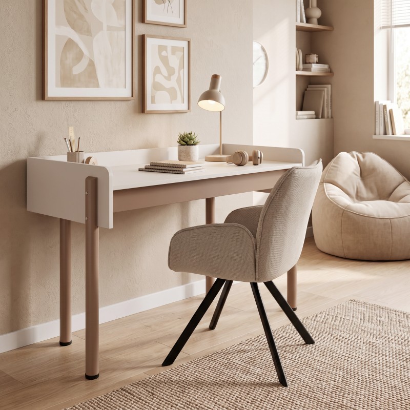 Biurko BOREO 126 cm – Kaszmir/Cappuccino, Metalowe Nogi