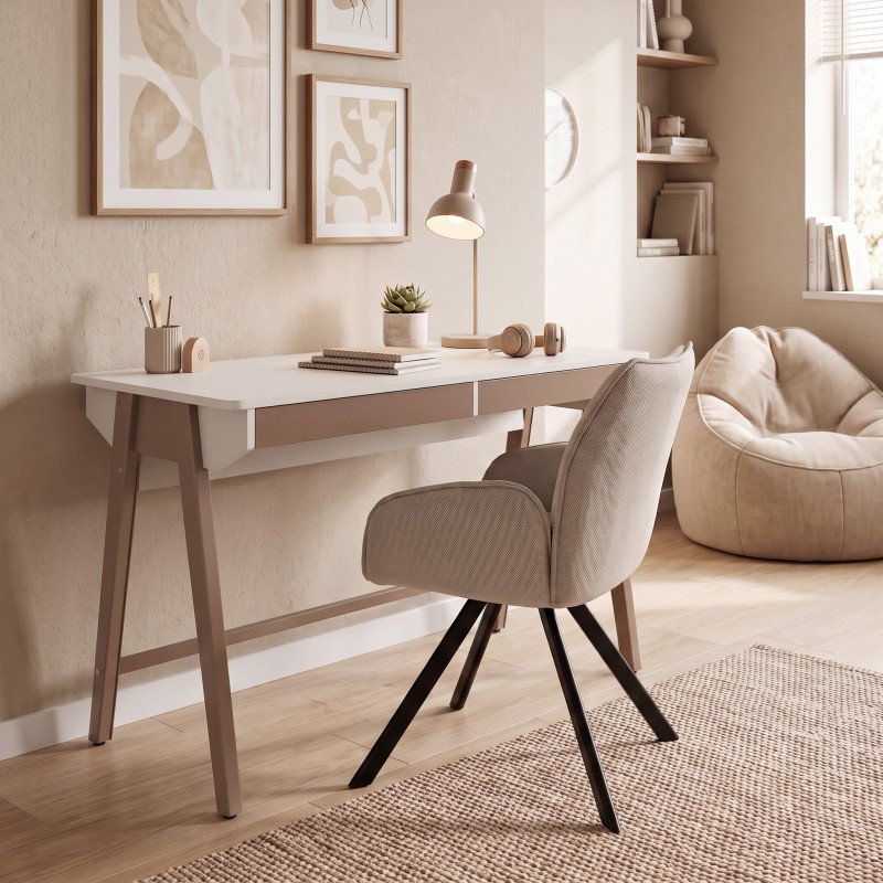 Biurko BOREO 120 cm – kaszmir/cappuccino, 2 szuflady
