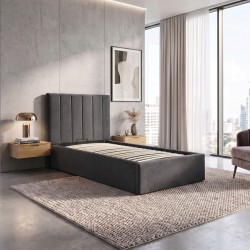 Łóżko MELVIO 90x200 z pojemnikiem – tapicerowane Velvet Grey