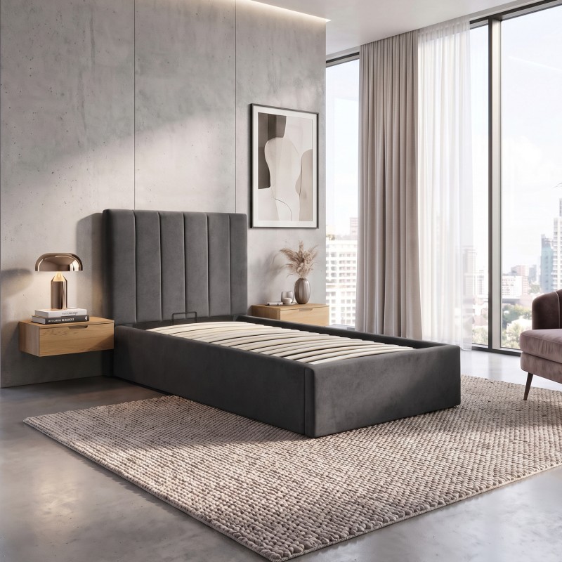 Łóżko MELVIO 90x200 z pojemnikiem – tapicerowane Velvet Grey