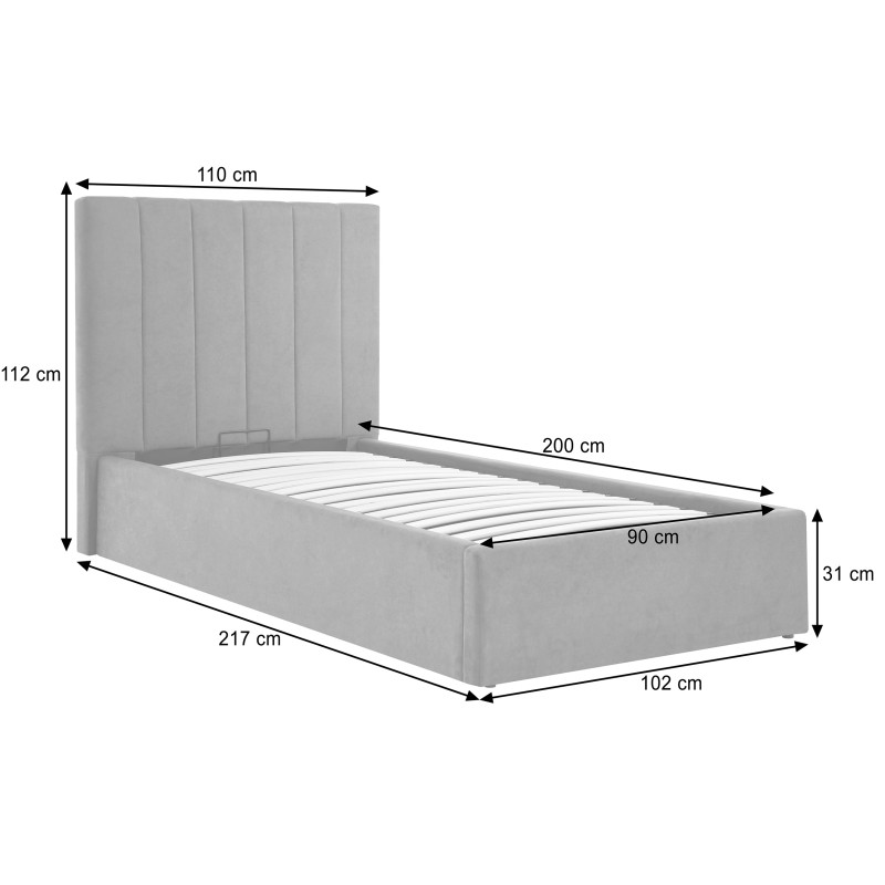 Łóżko MELVIO 90x200 z pojemnikiem – tapicerowane Velvet Grey