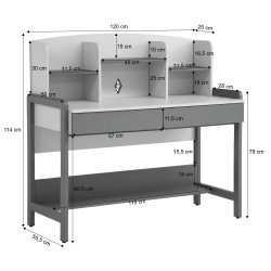 Biurko BOREO 120 cm – 2 szuflady, nadstawka, metalowy stelaż