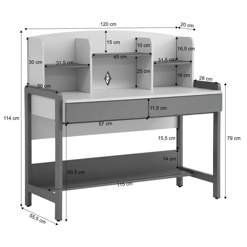 Biurko BOREO 120 cm – 2 szuflady, nadstawka, metalowy stelaż