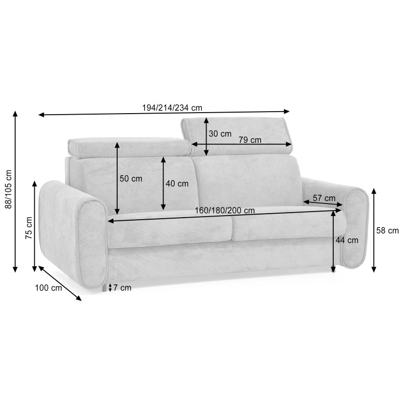 Sofa PAVARTI z funkcją spania – włoski automat, materac PU 10 cm