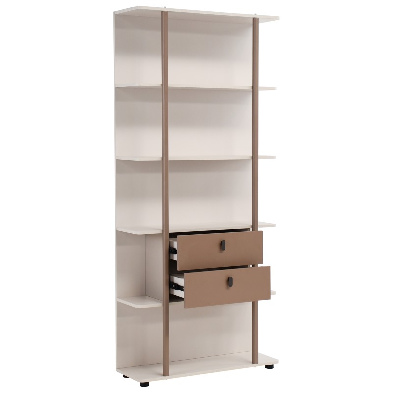 Regał BOREO 90 cm – 2 Szuflady, Otwarte Półki i Metalowy Stelaż