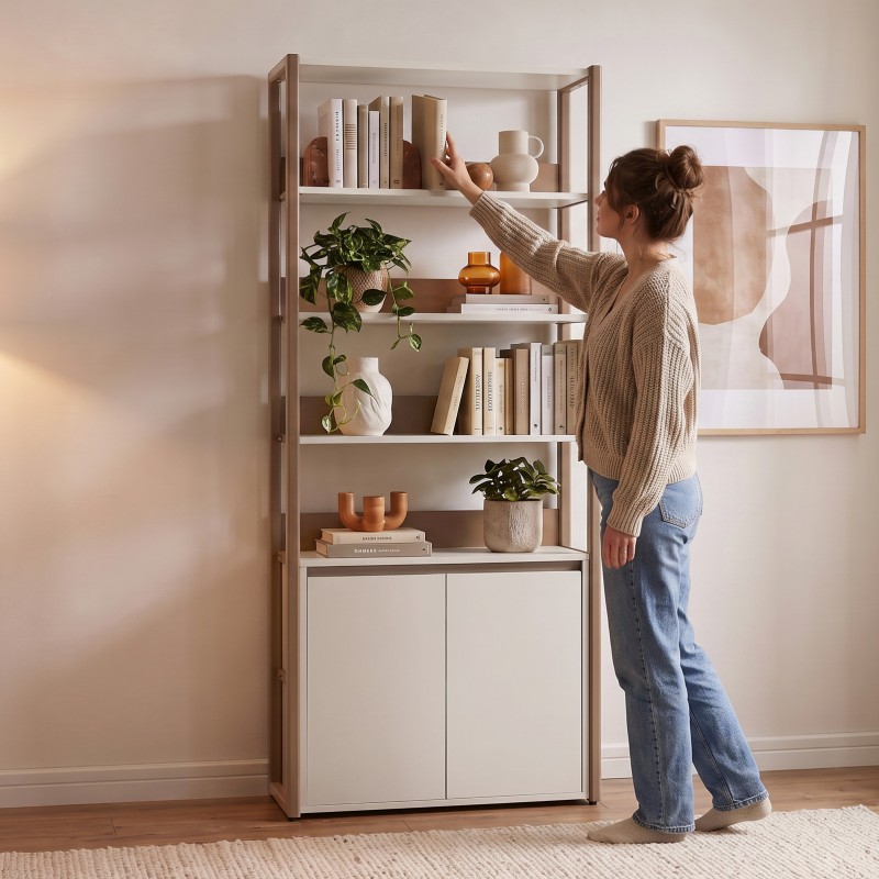 Regał BOREO 80 cm – Kaszmir/Cappuccino z Szafką i Półkami
