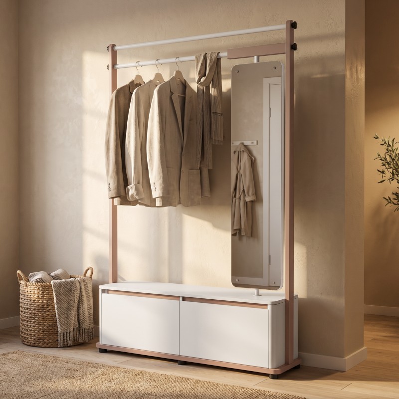 Garderoba BOREO 125 cm z Lustrem – 2 Drzwi, Metalowy Stelaż