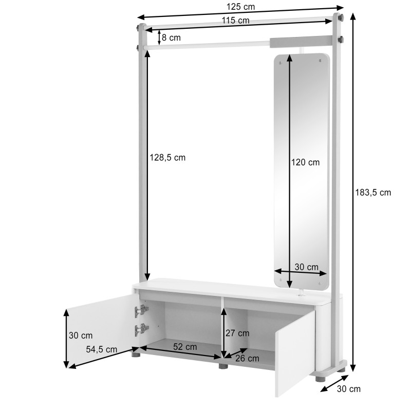 Garderoba BOREO 125 cm z Lustrem – 2 Drzwi, Metalowy Stelaż