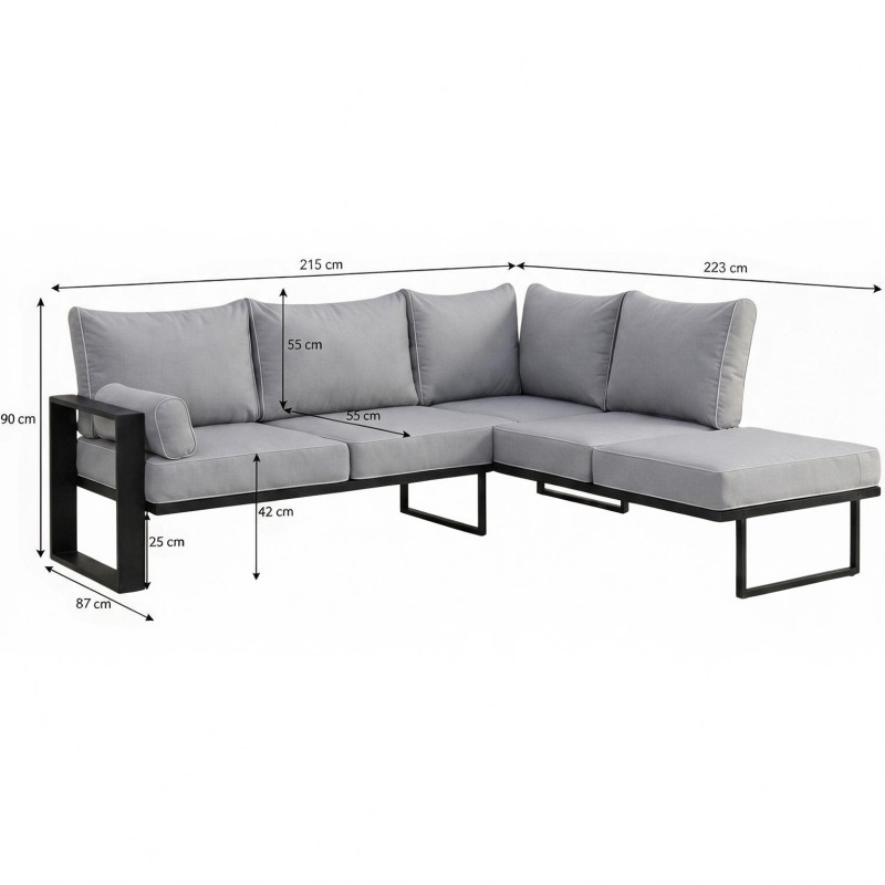 Wymiary narożnika ogrodowego VERDINO 207x87x90 cm