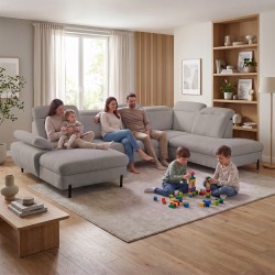 Narożnik U SORA 365 cm z funkcją spania i pojemnikiem