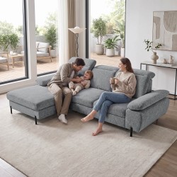 Narożnik SORA MINI 285x190 cm – Funkcja Spania, Pojemnik