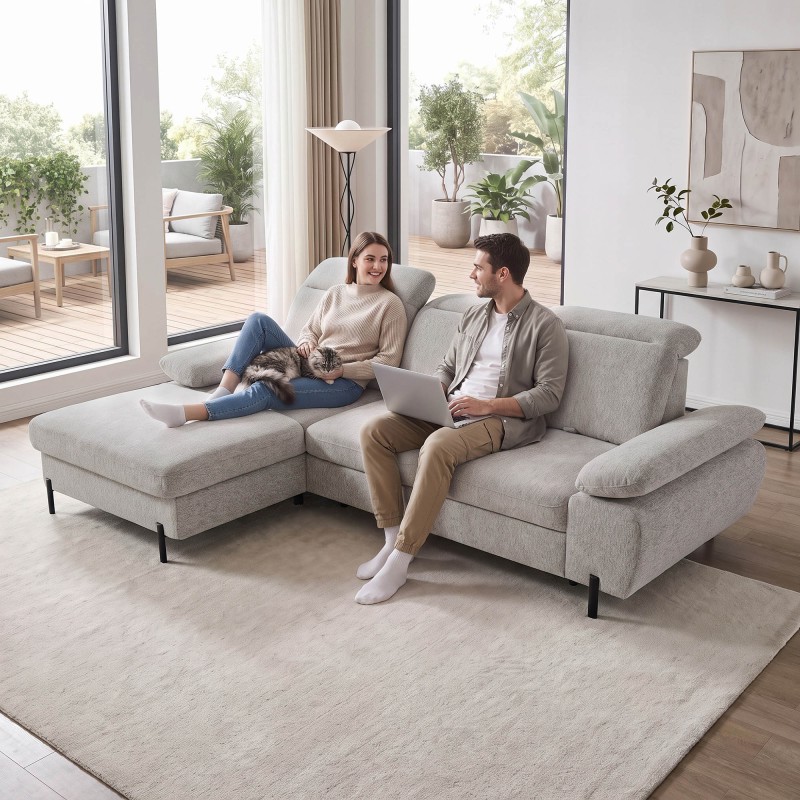 Narożnik SORA MINI 285x190 cm – Funkcja Spania, Pojemnik