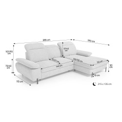Narożnik SORA MINI 285x190 cm – Funkcja Spania, Pojemnik