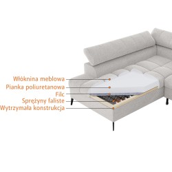 Narożnik VINNI L z Funkcją Spania 265 cm – Pojemnik, Zagłówki