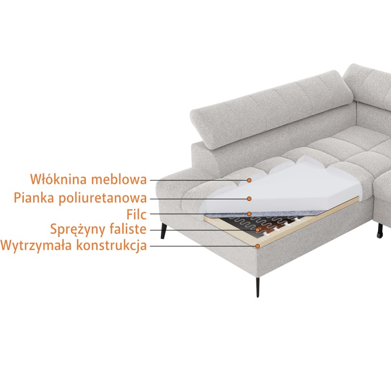 Narożnik VINNI L z Pufą i Funkcją Spania 265 cm