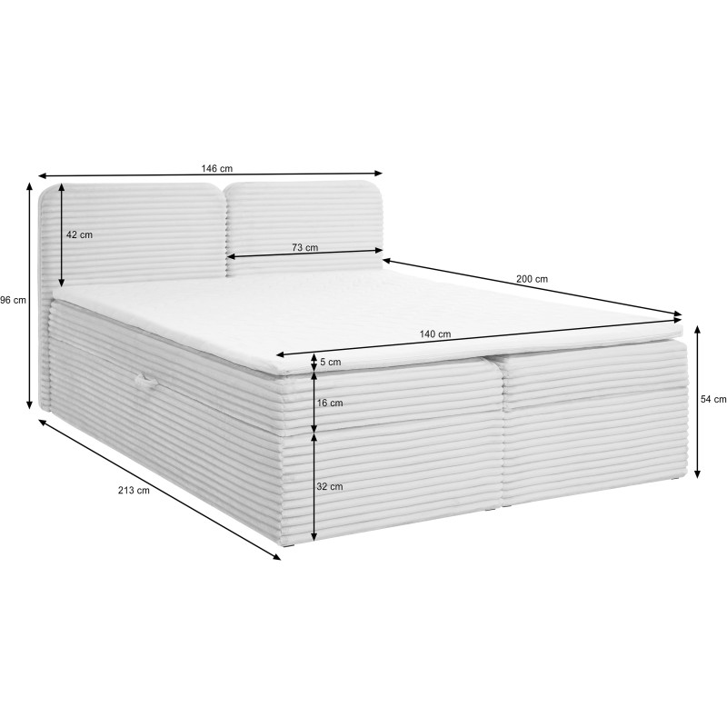 Łóżko kontynentalne LARS 140/160/180x200 – materac H3 + topper