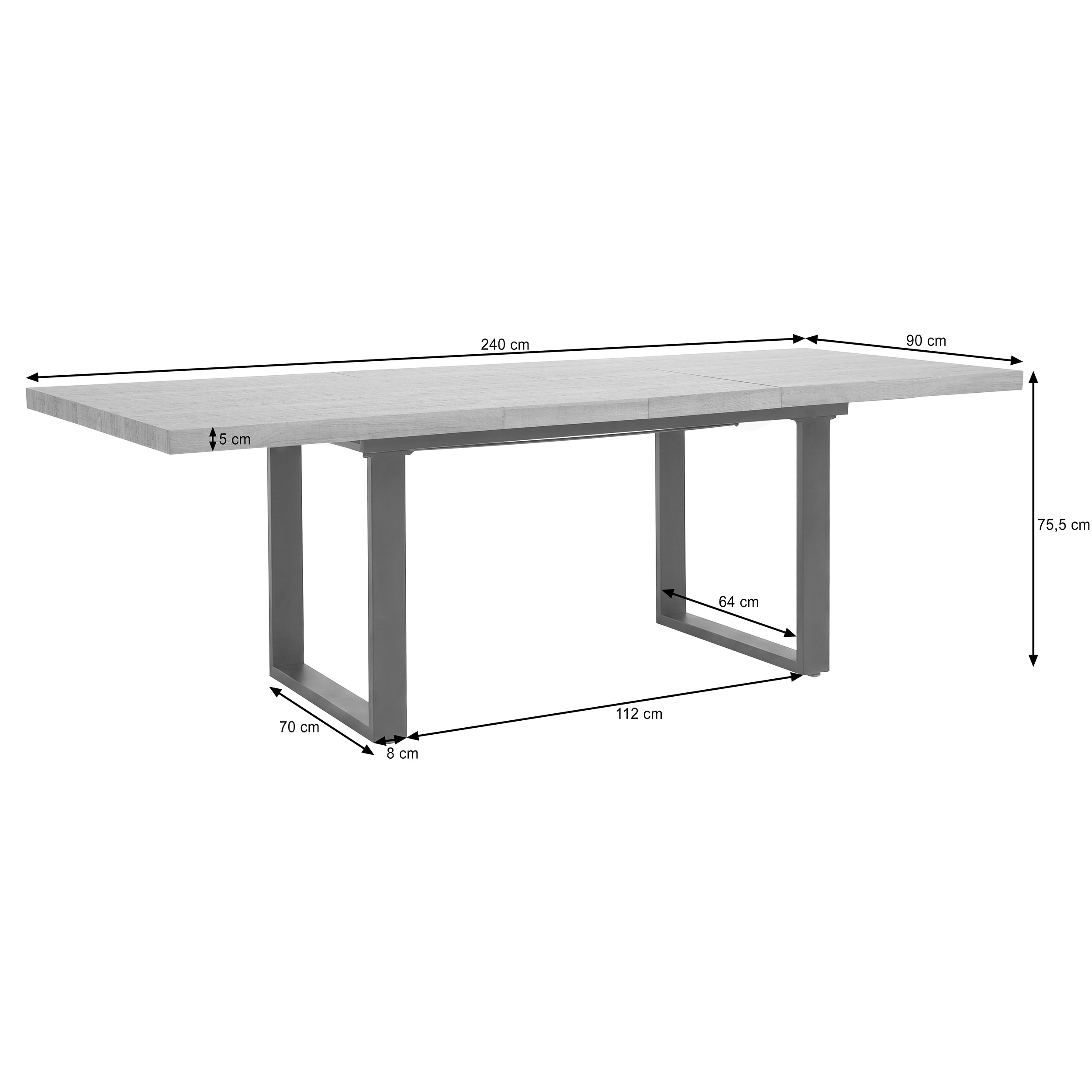 Wymiary stołu AXIS 160-240x90x75,5 cm