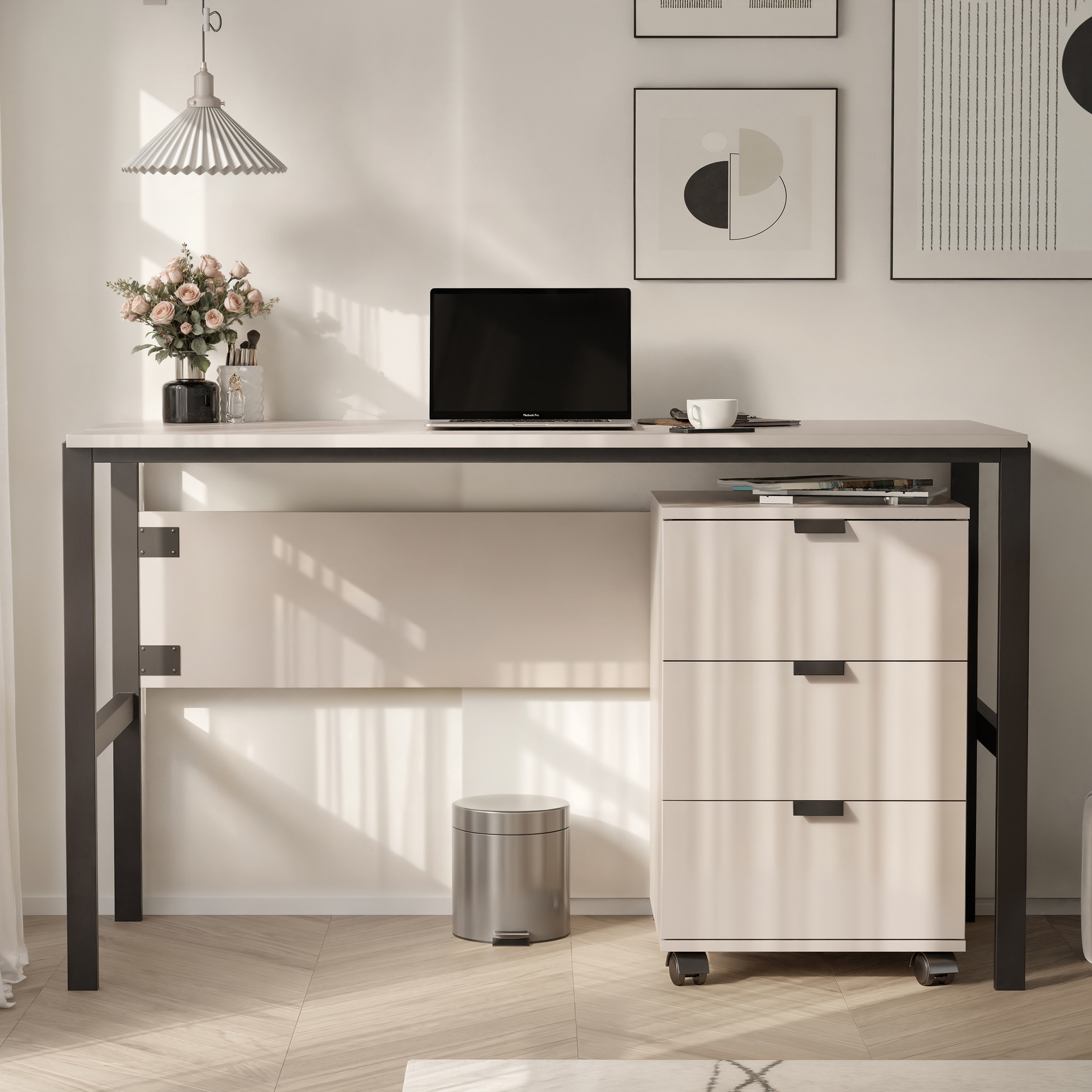 Biurko CORTINA beż piaskowy w nowoczesnym home office