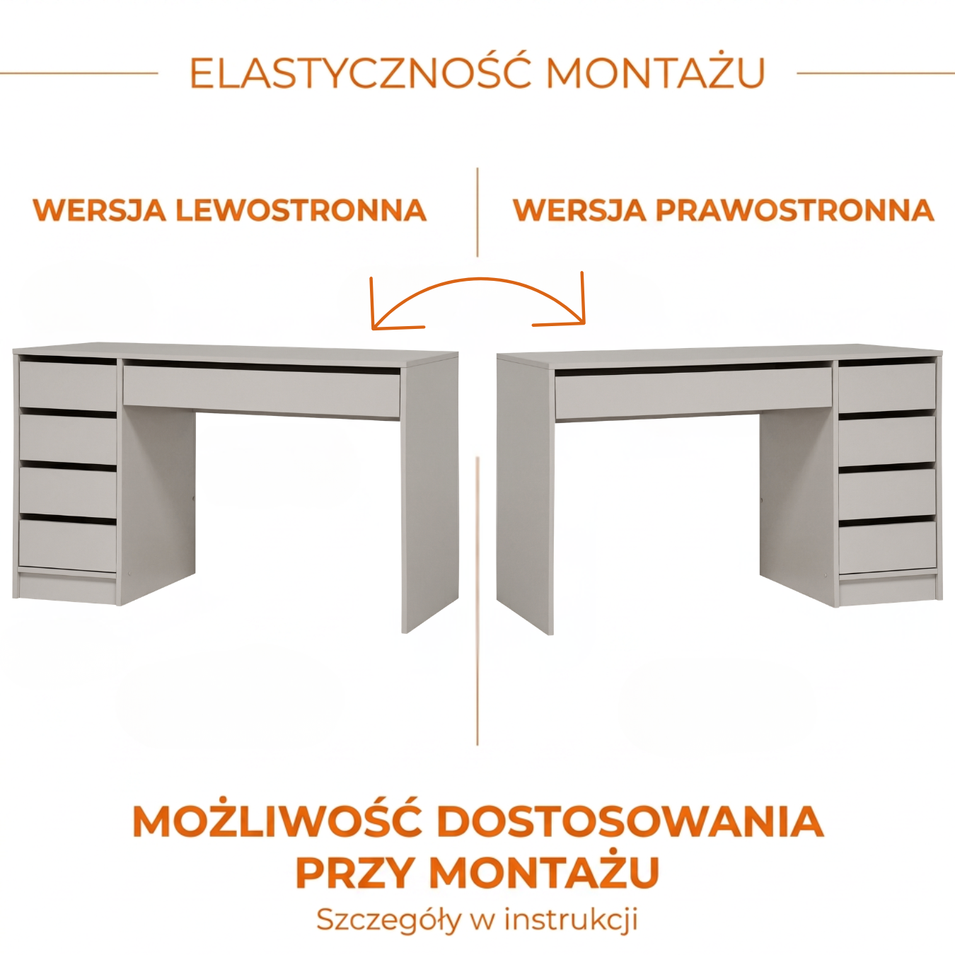 Biurko MALTA z możliwością montażu szuflad po obu stronach