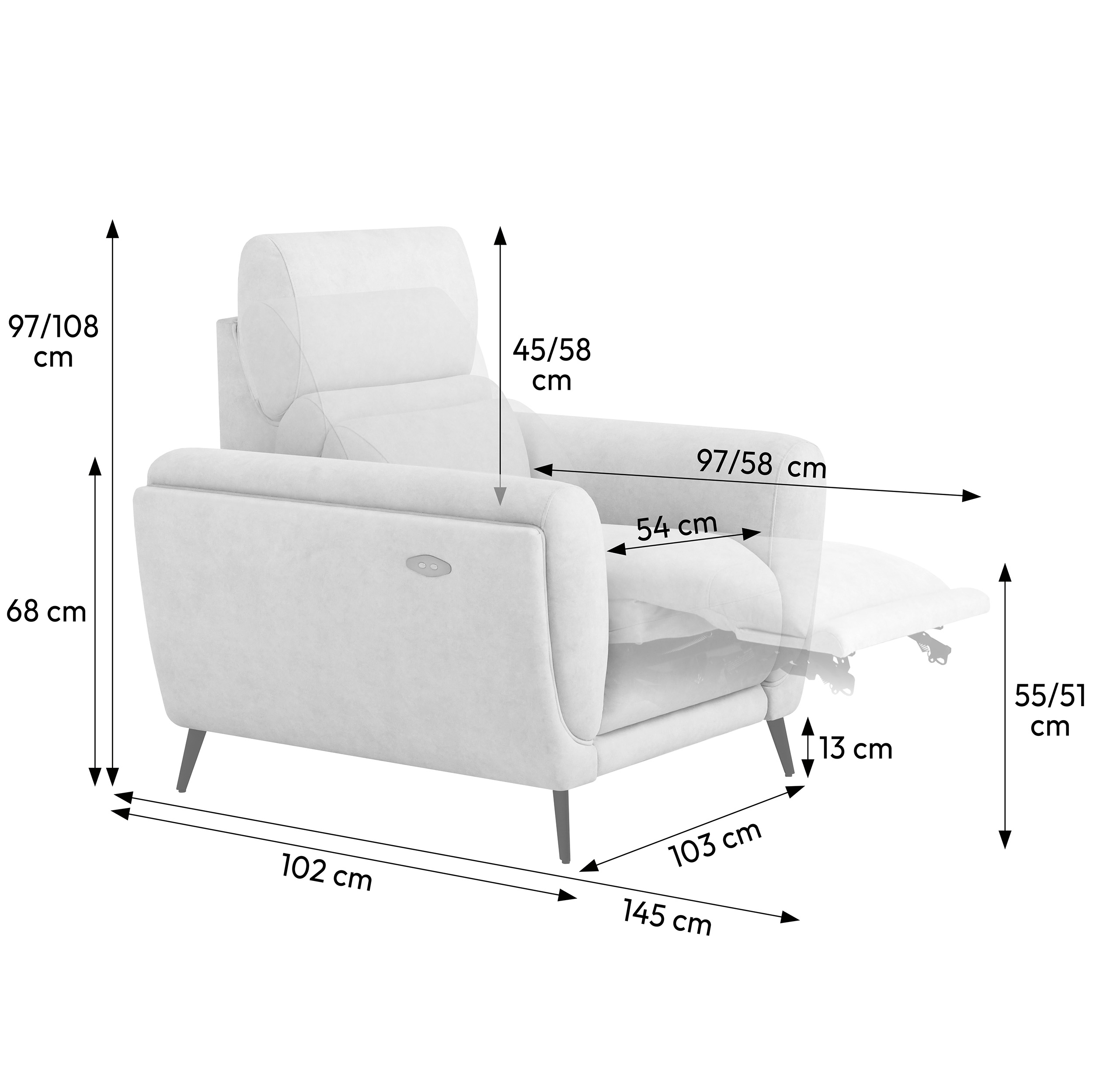 Wymiary fotela relaksacyjnego 103x102x97 cm