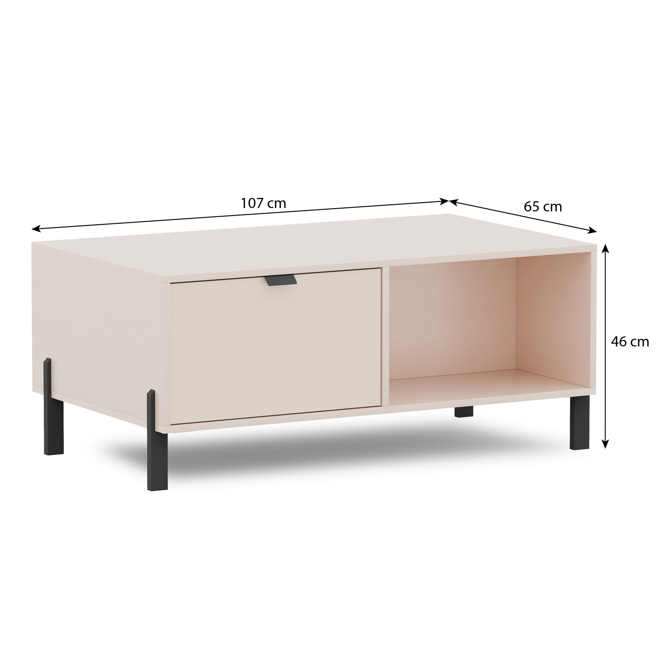 Wymiary stolika kawowego CORTINA – 107x45x55 cm