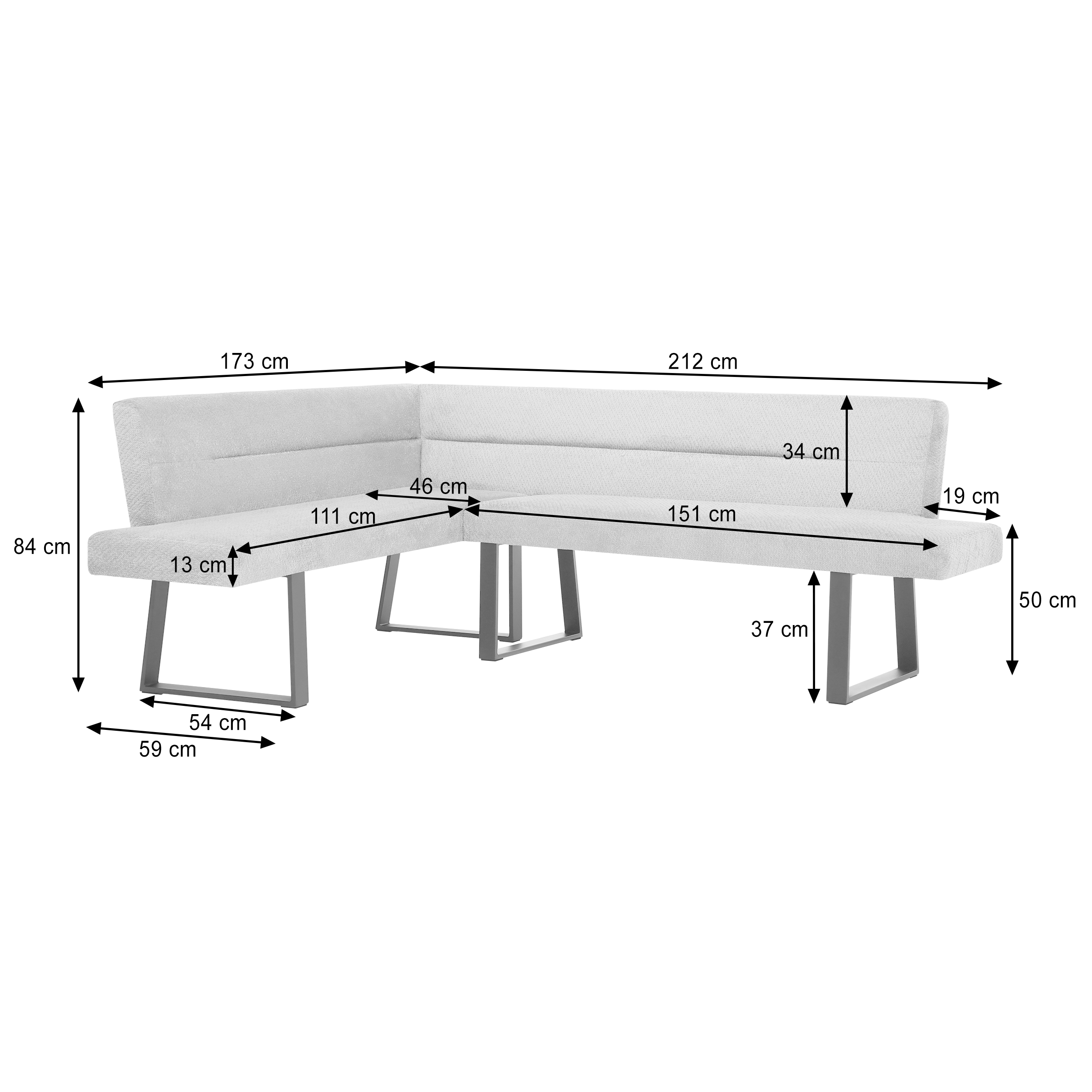 Wymiary narożnika kuchennego CRESTO – 212x173 cm