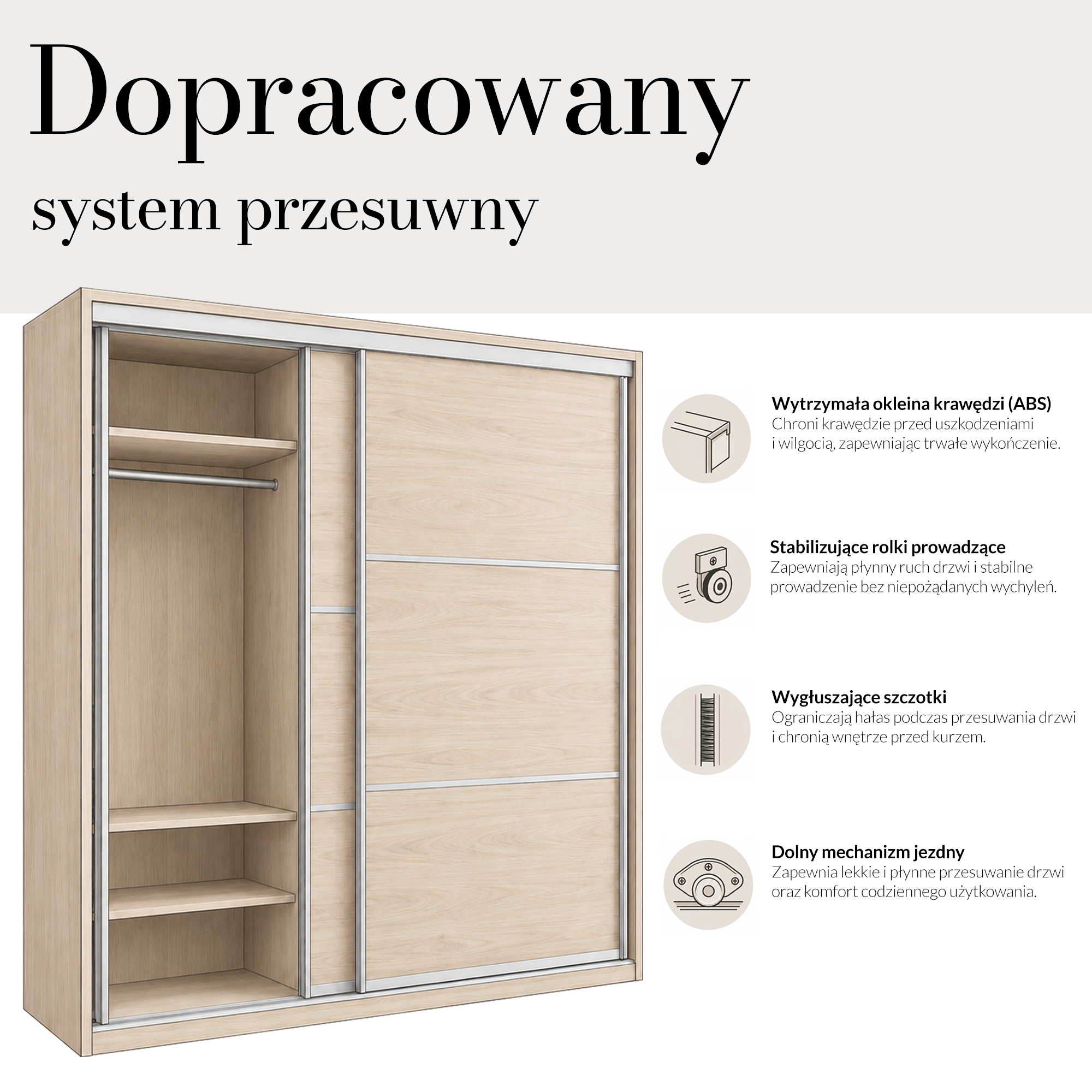 Szafa GAJA z drzwiami przesuwnymi i dużymi lustrami