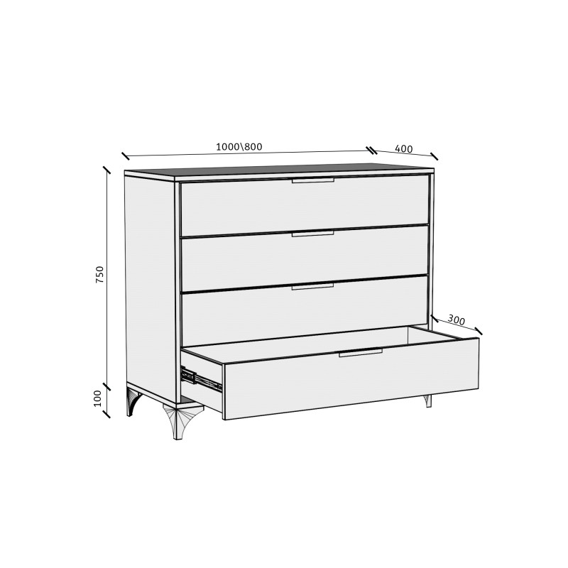 Wymiary komody HOME z 4 szufladami