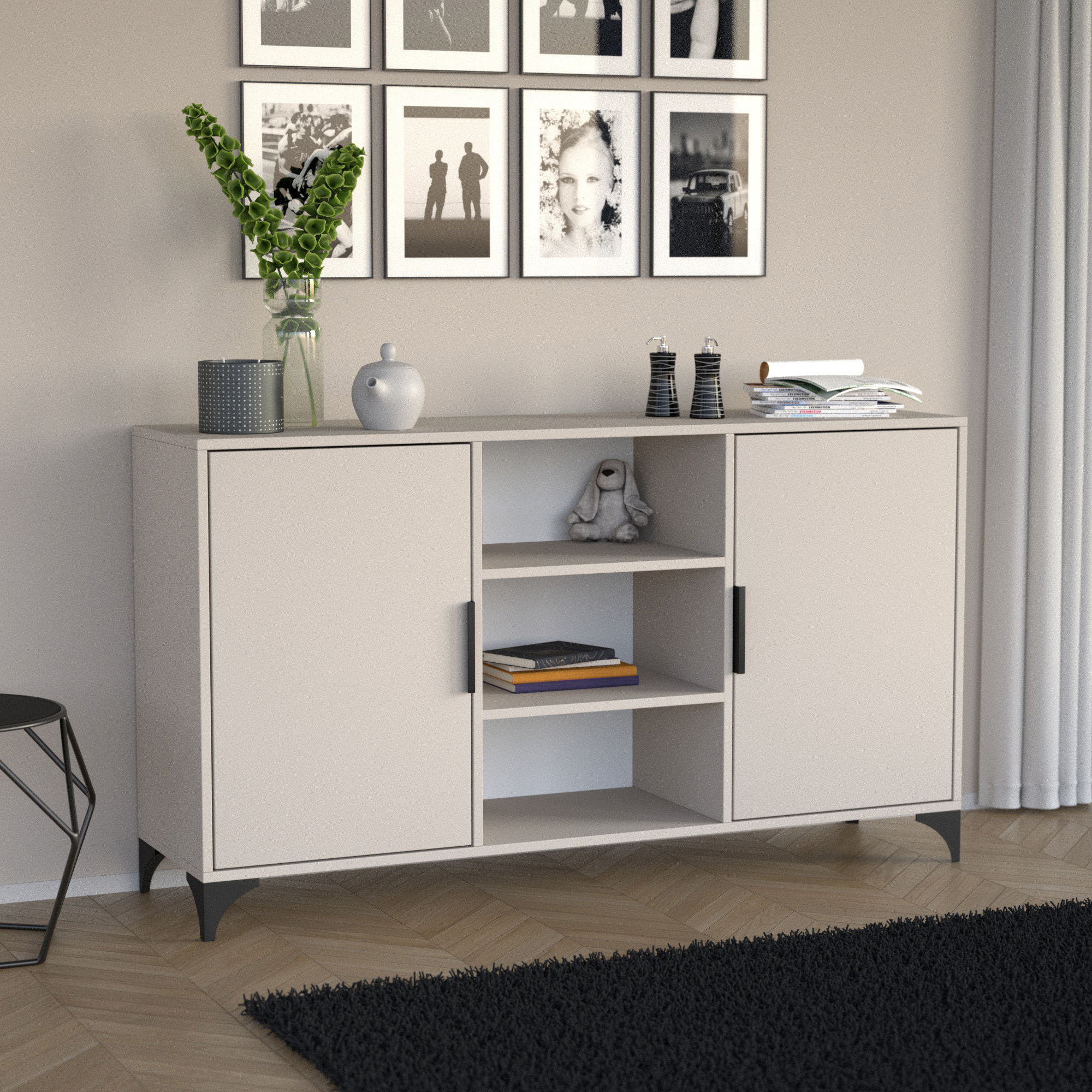 Komoda dwudrzwiowa HOME z półkami w aranżacji wnętrza