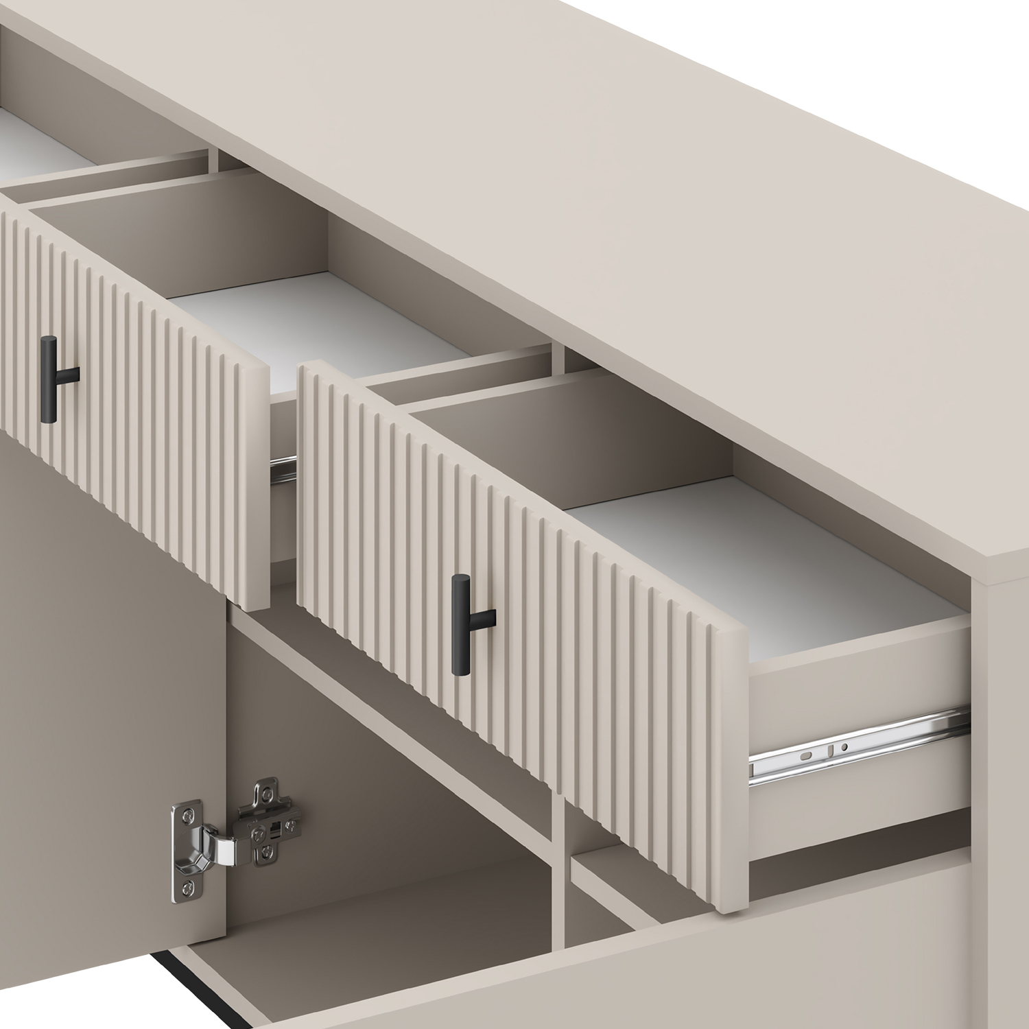 Komoda MARVELLO – prowadnice kulkowe z pełnym wysuwem i system Push-to-Open