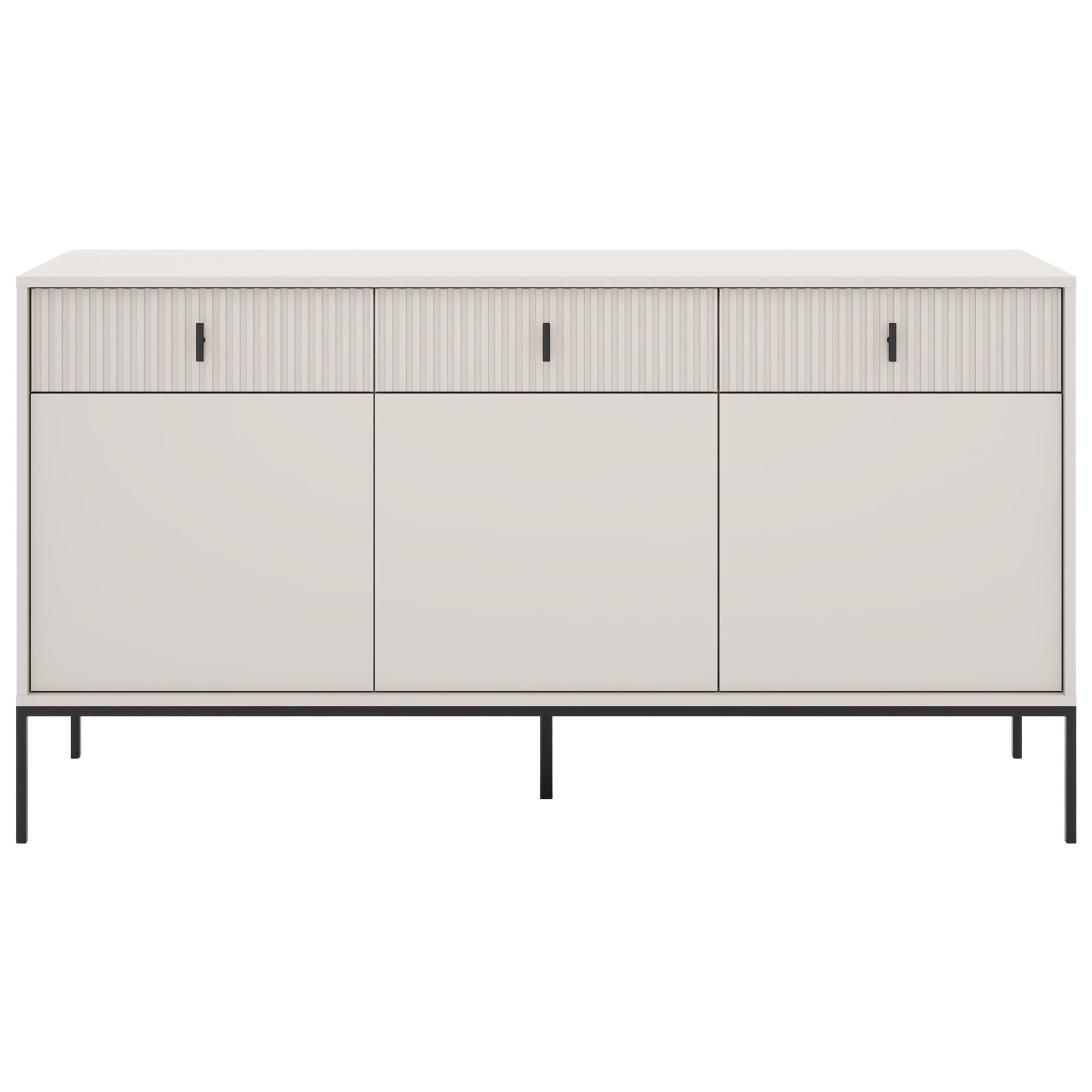 Komoda MARVELLO – ryflowane fronty MDF i czarne metalowe uchwyty