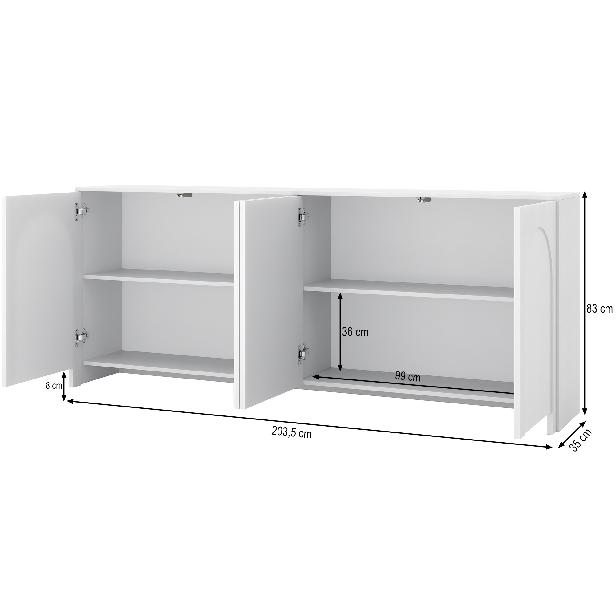 Wymiary komody AMARO 4D – 203,5x35x83 cm