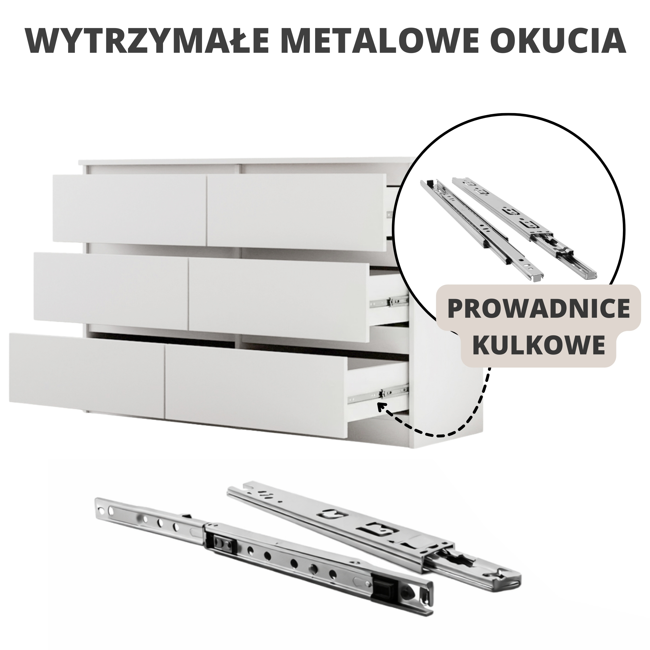 Prowadnice kulkowe w komodzie LEMON