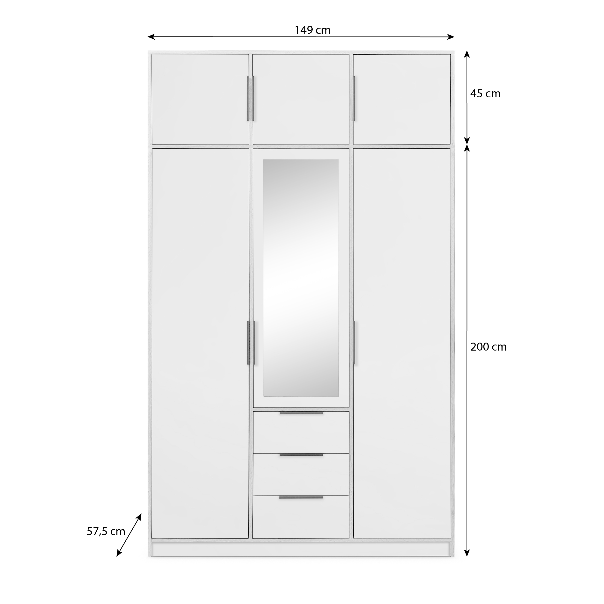 Wymiary szafy LIVO – 150x57,5x200 cm lub 245 cm z nadstawką