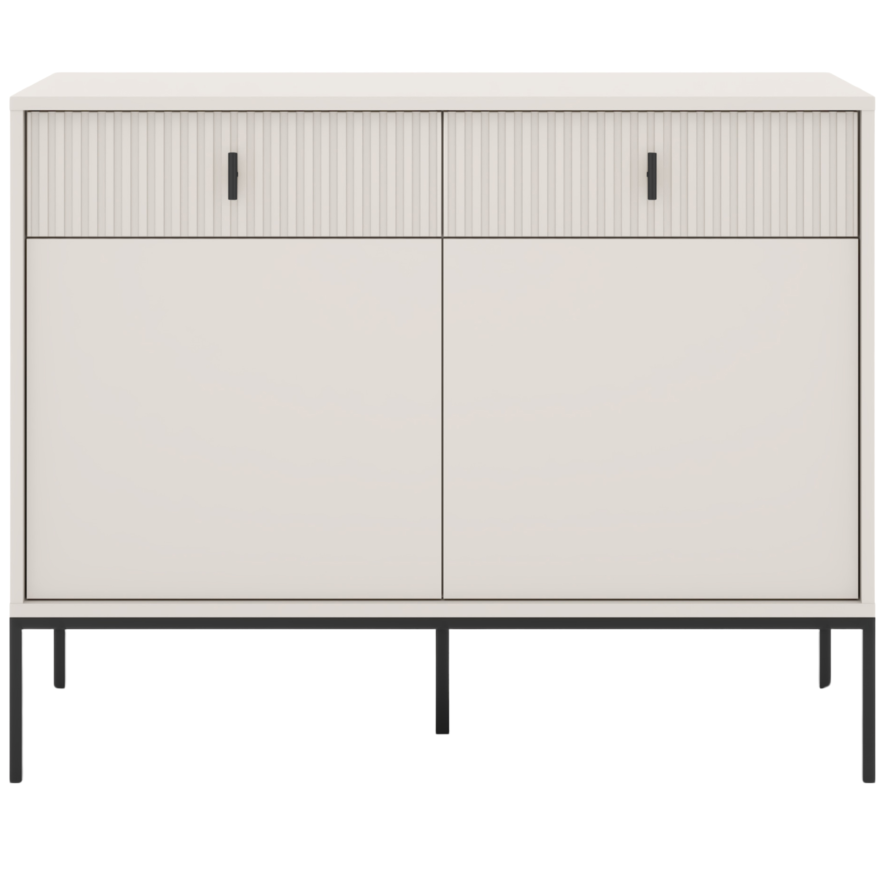Komoda MARVELLO – ryflowane fronty MDF i czarne metalowe uchwyty