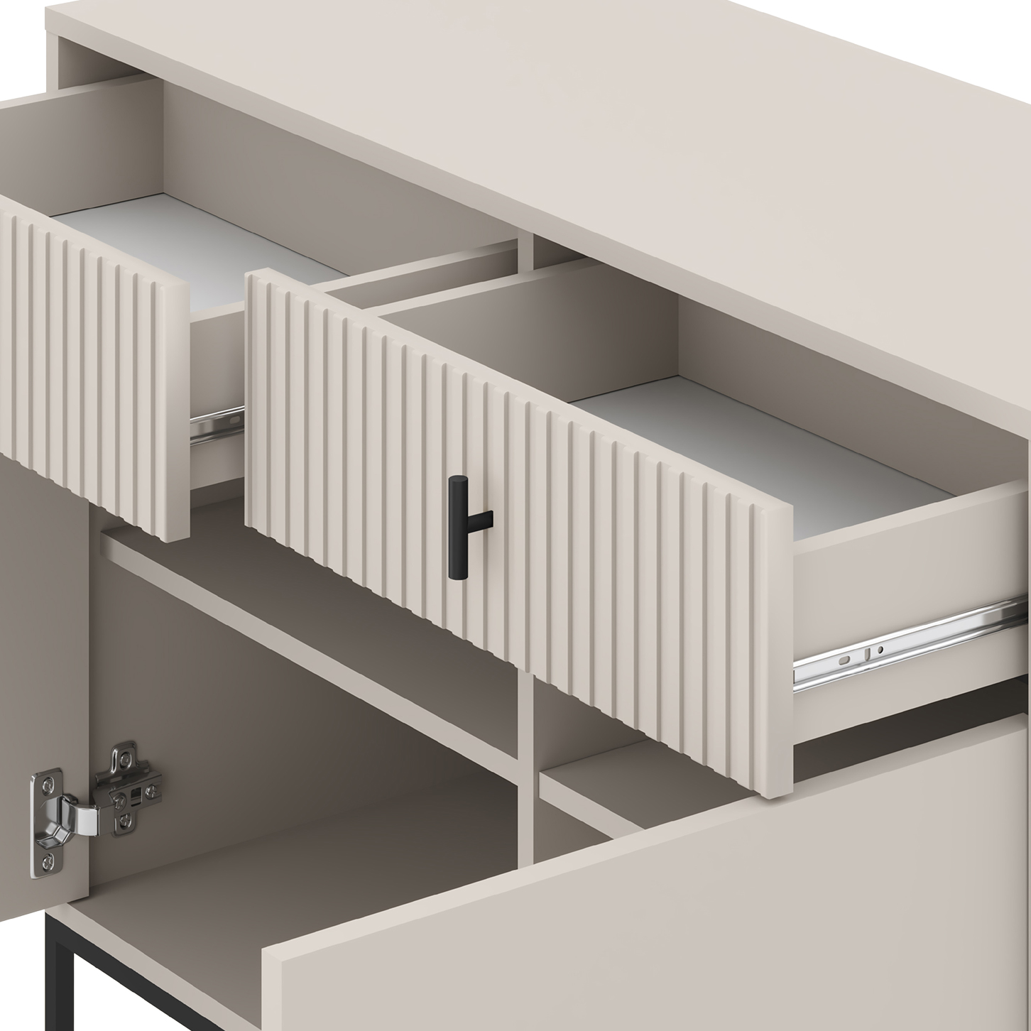 Komoda MARVELLO – pełny wysuw szuflad i system Push-to-Open