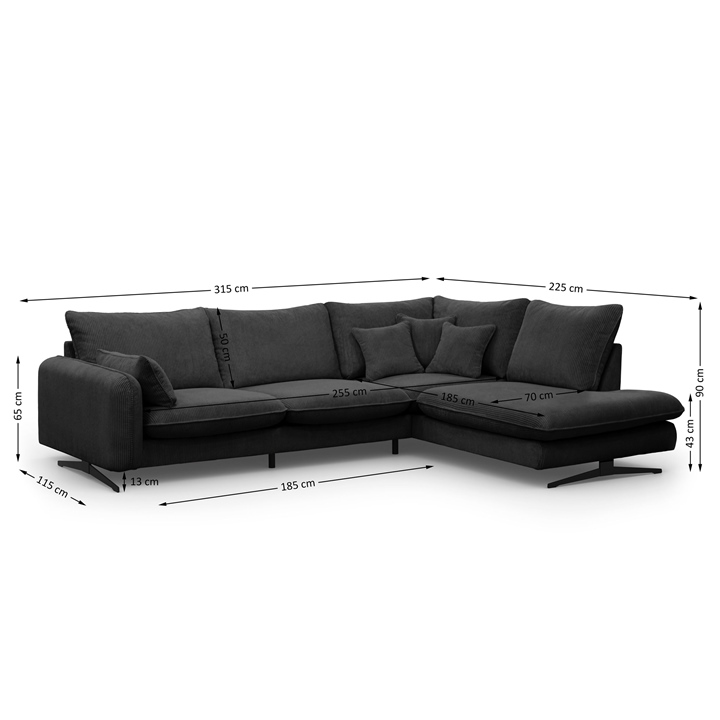 Wymiary narożnika PRINCE – 315x225x90 cm