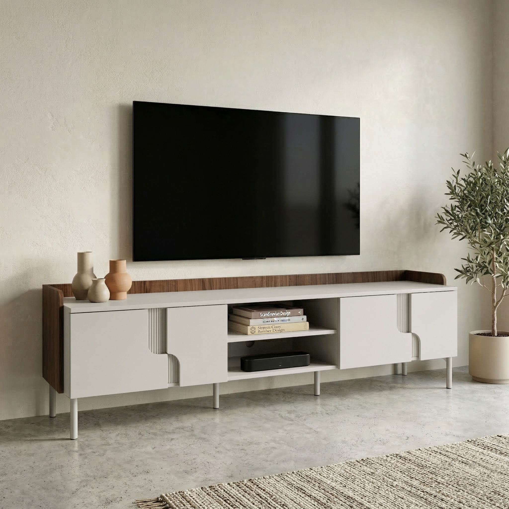 Szafka RTV POSITIVO 200 cm w nowoczesnym salonie