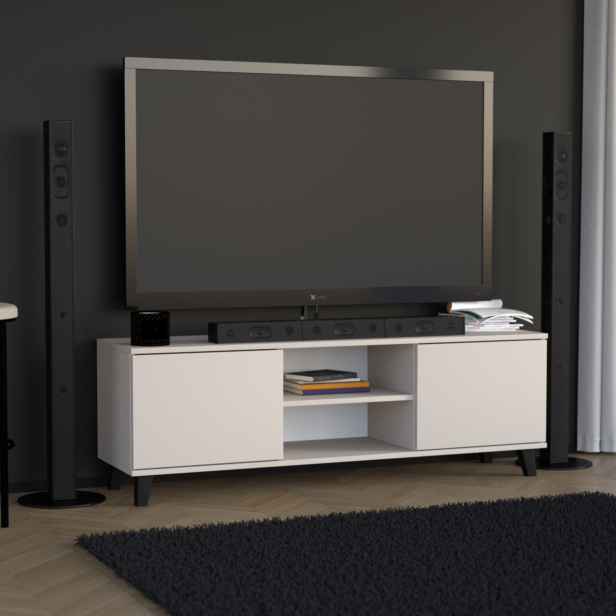 Szafka RTV HOME z 2 drzwiami w aranżacji salonu