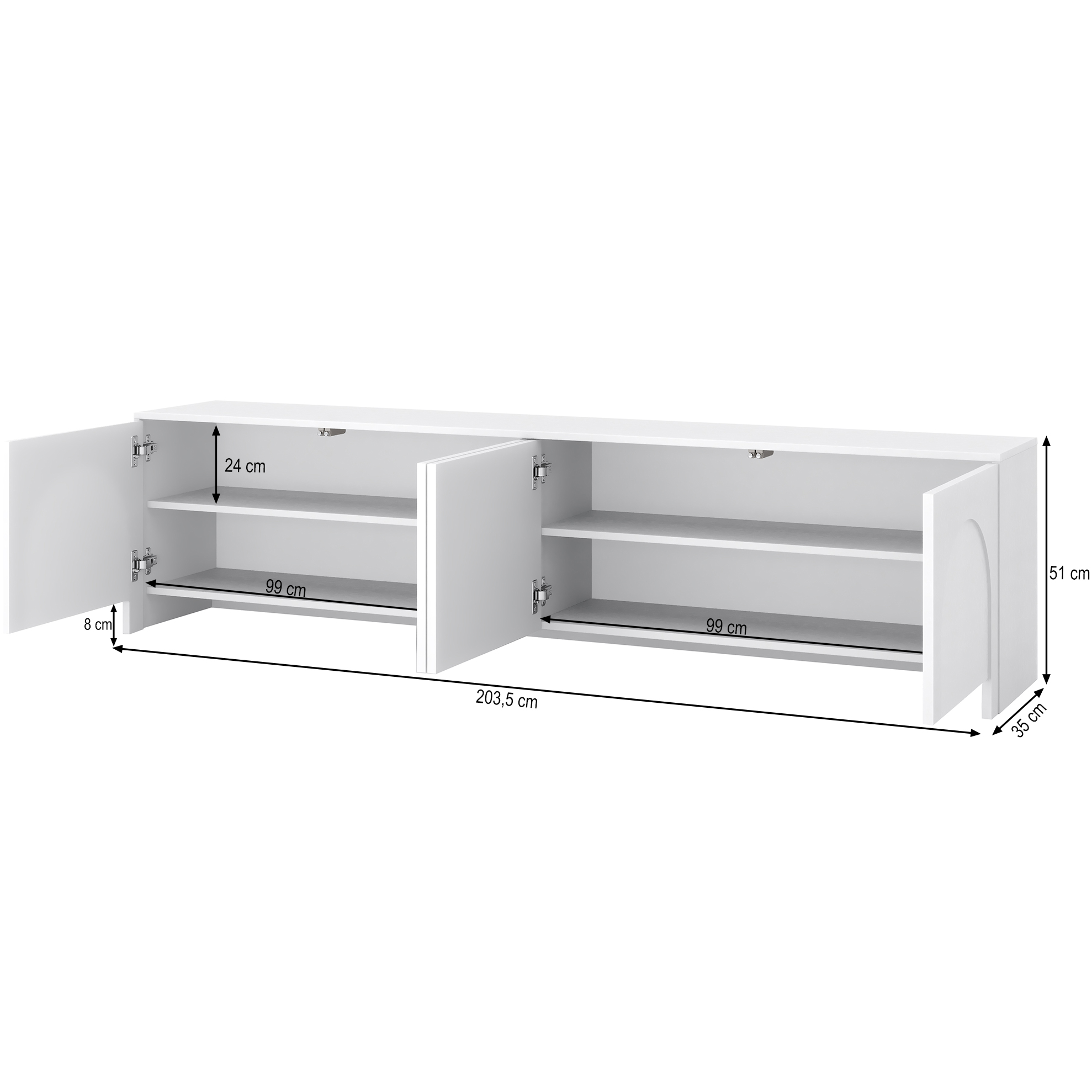Wymiary szafki RTV AMARO – 203,5x35x51 cm