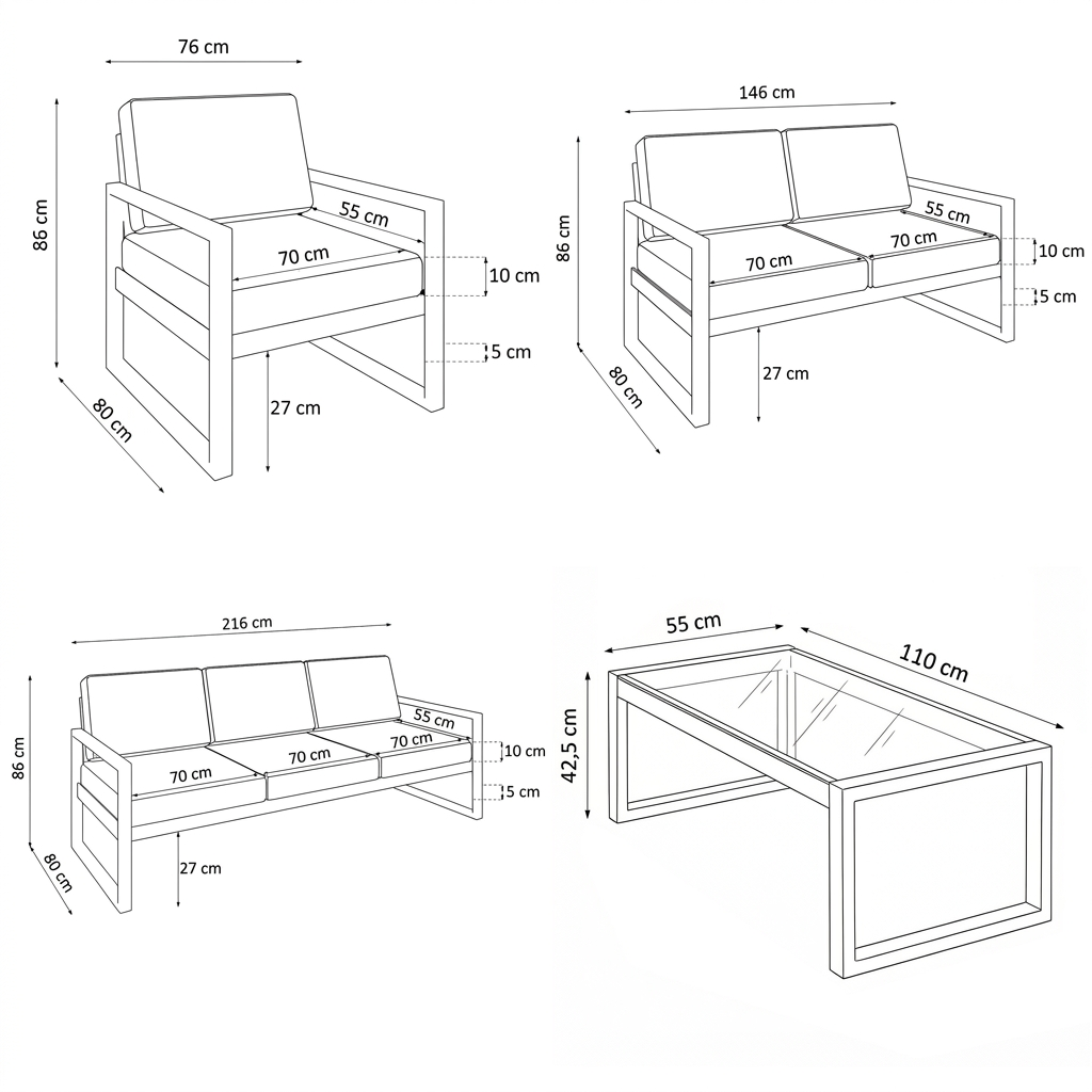 Wymiary zestawu ogrodowego STELLA