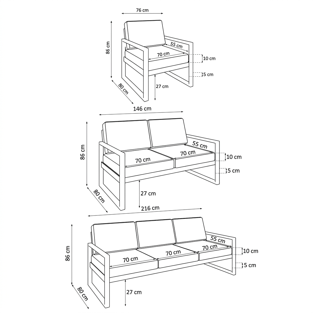 Wymiary mebli ogrodowych STELLA