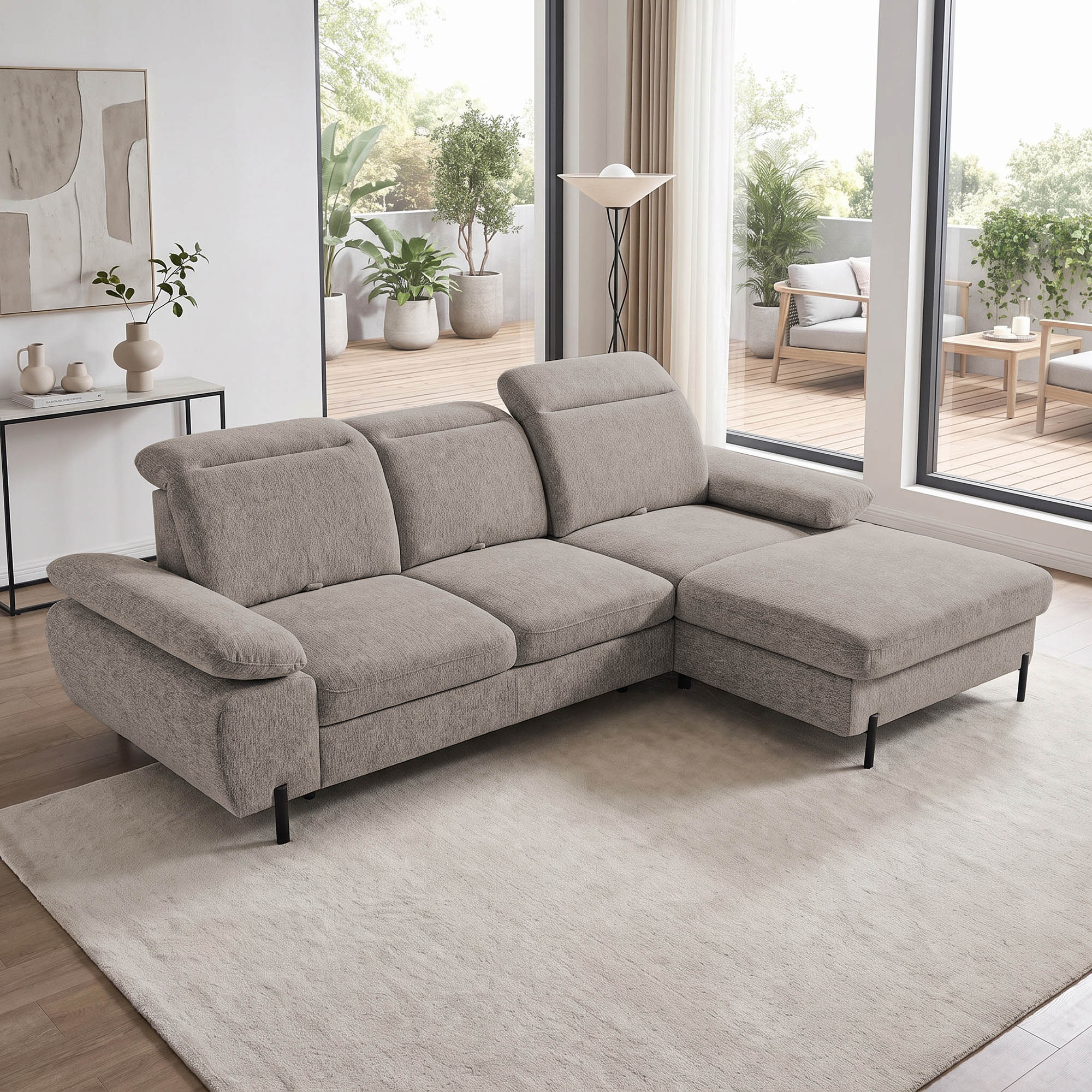 Narożnik SORA MINI 285x190 cm w nowoczesnym salonie