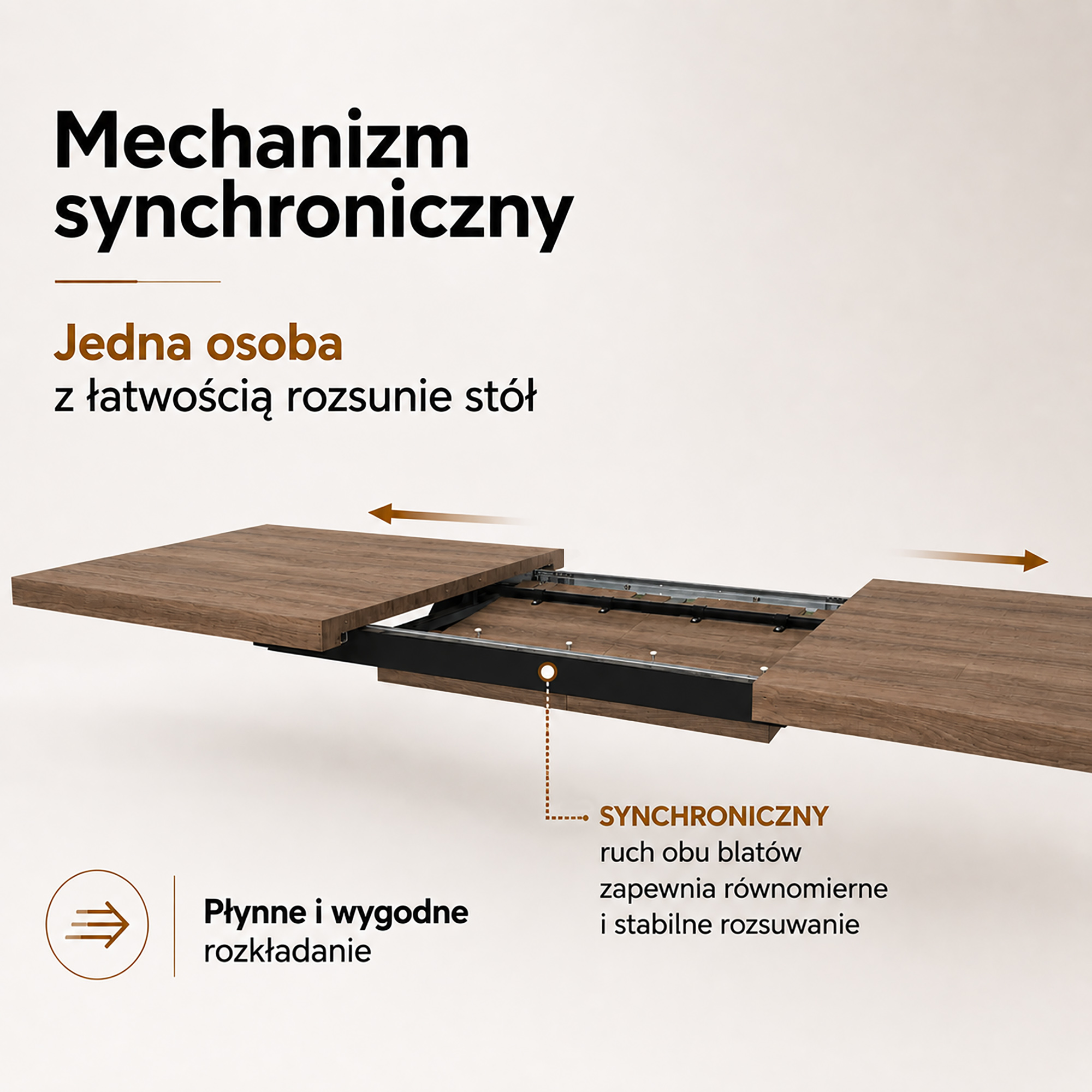 Stół TAVERO z synchronicznym mechanizmem rozkładania 160 200 240 cm