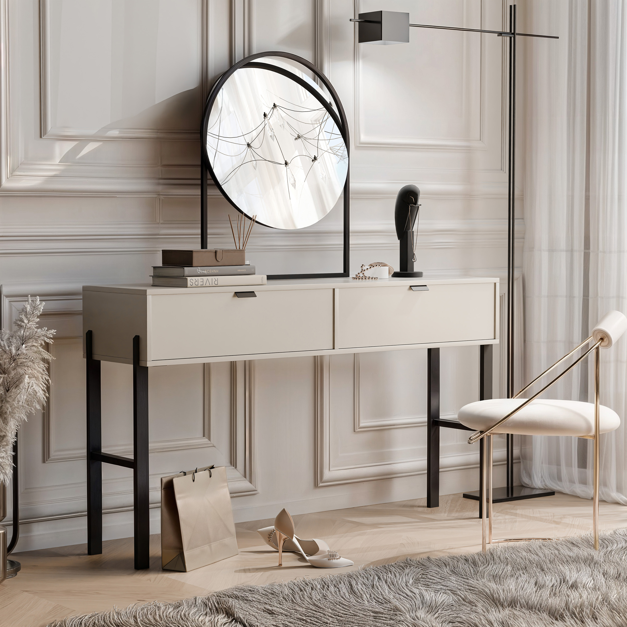 Toaletka CORTINA w kolorze sandbeige do sypialni i garderoby