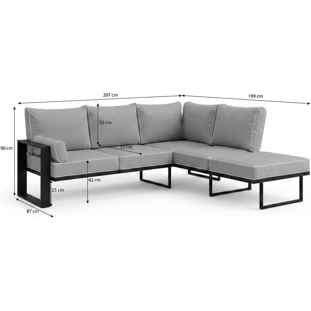 Wymiary narożnika ogrodowego VERDINO 207x87x90 cm